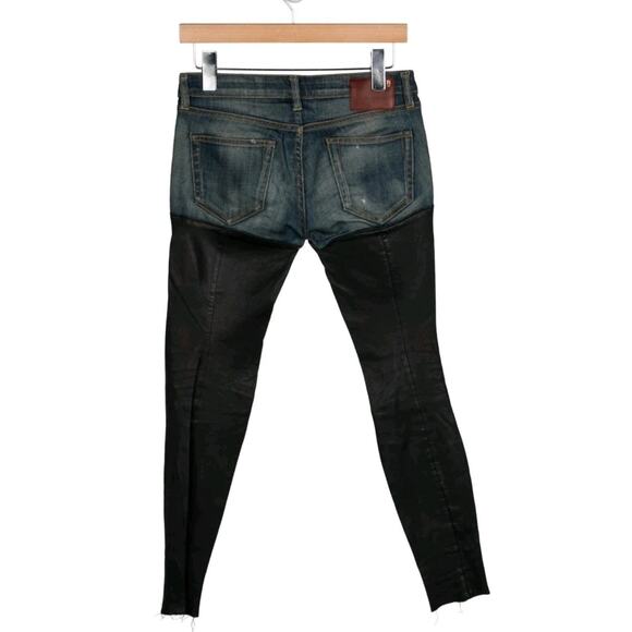 R13 Denim Stretch Leather Chaps Leggings Blue Size 24 Italy (B2 - Picture 5 of 8